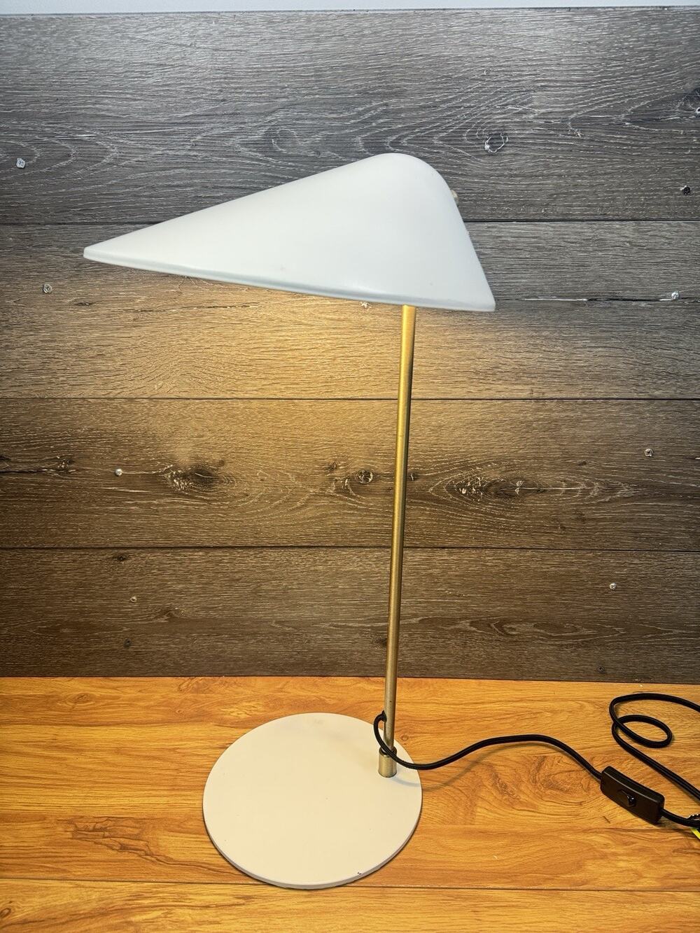 ⁠Mid Century Modern Style Stain Brass & White Cone Desk Lamp 24” Tall